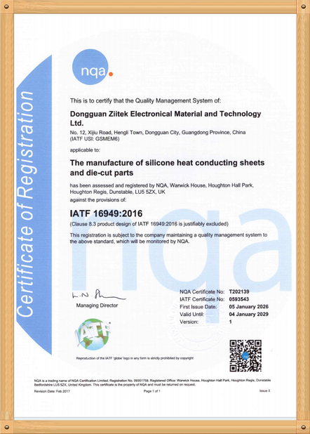 Китай Dongguan Ziitek Electronical Material and Technology Co., Ltd Сертификаты